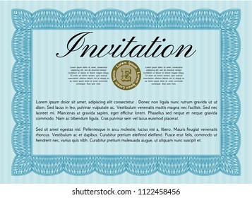 Light blue Retro invitation template. Good design. Detailed. Printer friendly. 