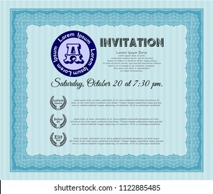Light blue Retro invitation template. With complex linear background. Good design. Detailed. 