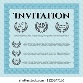 Light blue Retro invitation template. With guilloche pattern. Nice design. Customizable, Easy to edit and change colors. 