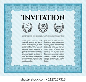 Light blue Retro invitation template. With guilloche pattern. Vector illustration. Money design. 
