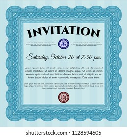 Light blue Retro invitation template. With complex linear background. Beauty design. Vector illustration. 