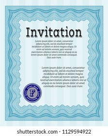 Light blue Retro invitation template. Artistry design. Detailed. With complex background. 