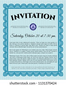 Light blue Retro invitation template. Easy to print. Customizable, Easy to edit and change colors. Cordial design. 