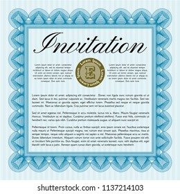 Light blue Retro invitation template. With complex background. Good design. Detailed. 