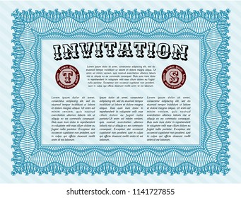 Light blue Retro invitation template. Money Pattern design. Detailed. With guilloche pattern and background. 