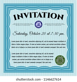 Light blue Retro invitation template. Modern design. Detailed. With great quality guilloche pattern. 