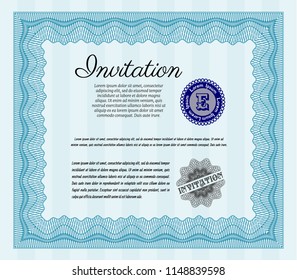 Light blue Retro invitation template. Perfect design. With background. Customizable, Easy to edit and change colors. 