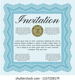  Light blue Retro invitation template. With complex linear background. Retro design. Vector illustration. 