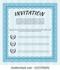 Light blue Retro invitation template. With guilloche pattern. Money Pattern. Detailed. 