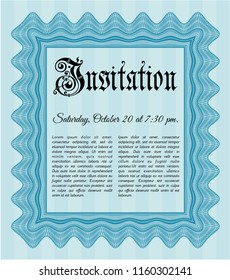 Light blue Retro invitation template. With complex linear background. Customizable, Easy to edit and change colors. Cordial design. 