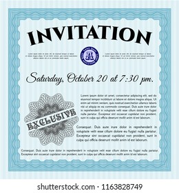 Light blue Retro invitation template. With complex linear background. Money Pattern. Detailed. 