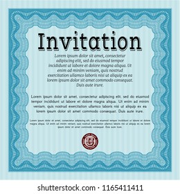 Light blue Retro invitation template. Money style design. With background. Detailed. 