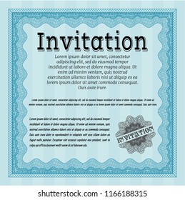 Light blue Retro invitation template. Easy to print. Customizable, Easy to edit and change colors. Artistry design. 