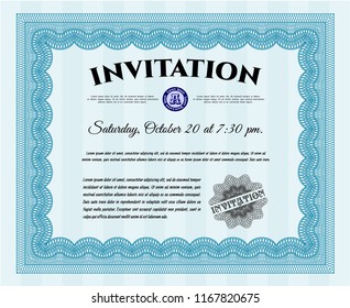 Light blue Retro invitation template. Detailed. Complex background. Good design. 