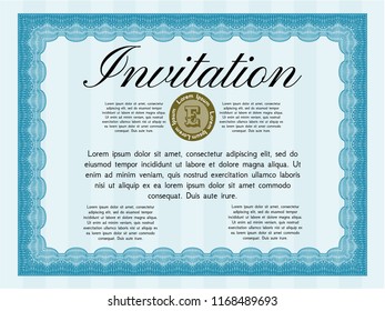 Light blue Retro invitation template. Detailed. Complex background. Cordial design. 