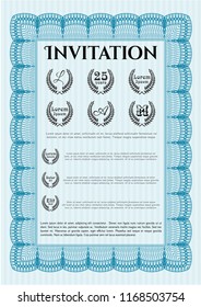 Light blue Retro invitation template. With linear background. Nice design. Vector illustration. 