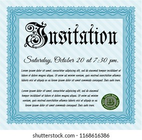 Light blue Retro invitation template. Easy to print. Detailed. Lovely design. 
