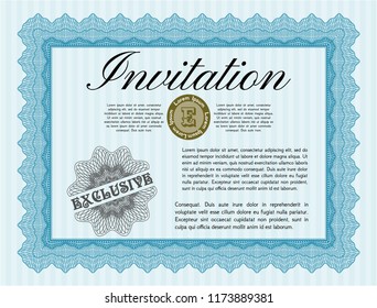 Light blue Retro invitation template. Customizable, Easy to edit and change colors. With linear background. Beauty design. 