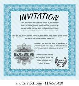 Light blue Retro invitation template. With background. Vector illustration. Retro design. 