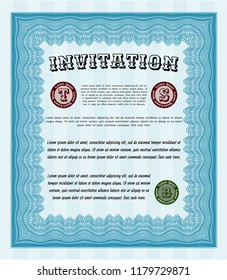 Light blue Retro invitation template. With background. Superior design. Vector illustration. 