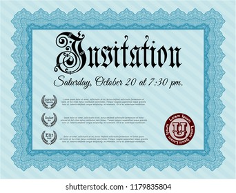 Light blue Retro invitation template. Customizable, Easy to edit and change colors. With quality background. Modern design. 
