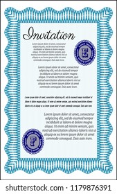 Light blue Retro invitation template. Complex background. Detailed. Cordial design. 