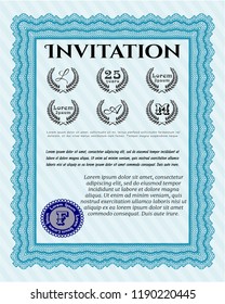 Light blue Retro invitation template. With quality background. Detailed. Money design. 
