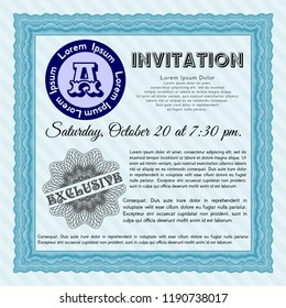 Light blue Retro invitation template. With linear background. Perfect design. Vector illustration. 