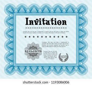 Light blue Retro invitation template. With complex background. Detailed. Nice design. 