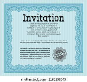 Light blue Retro invitation template. Vector illustration. With linear background. Money Pattern design. 