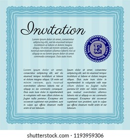 Light blue Retro invitation template. With guilloche pattern. Customizable, Easy to edit and change colors. Excellent design. 