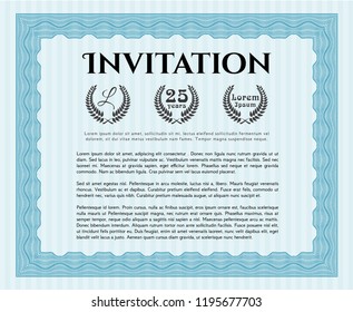 Light blue Retro invitation template. With complex linear background. Money style design. Detailed. 