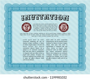 Light blue Retro invitation template. With guilloche pattern. Detailed. Elegant design. 