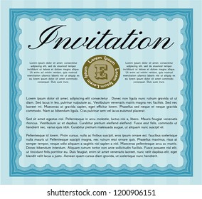 Light blue Retro invitation template. Complex background. Money style design. Detailed. 