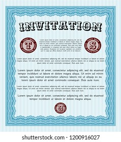 Light blue Retro invitation template. Sophisticated design. Customizable, Easy to edit and change colors. With complex linear background. 