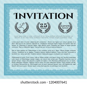 Light blue Retro invitation template. Nice design. With guilloche pattern and background. Vector illustration. 