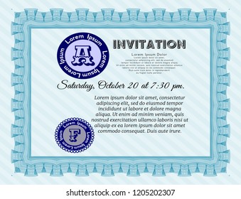 Light blue Retro invitation template. With quality background. Good design. Detailed. 