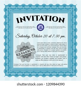 Light blue Retro invitation template. Beauty design. Printer friendly. Vector illustration. 