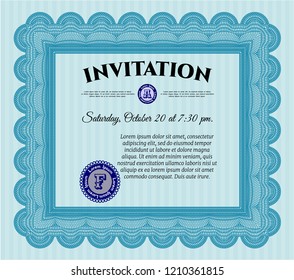 Light blue Retro invitation template. Detailed. With quality background. Sophisticated design. 
