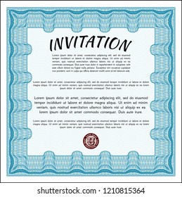 Light blue Retro invitation template. Complex background. Cordial design. Vector illustration. 