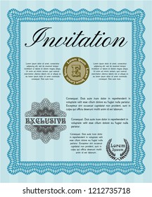 Light blue Retro invitation template. Easy to print. Vector illustration. Modern design. 