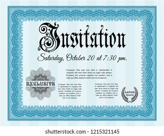 Light blue Retro invitation template. With background. Detailed. Nice design. 