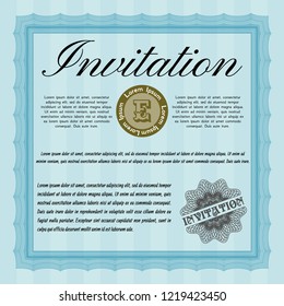 Light blue Retro invitation template. Complex background. Detailed. Good design. 