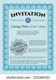 Light blue Retro invitation template. Easy to print. Beauty design. Detailed. 