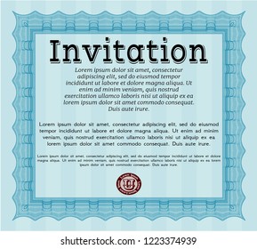 Light blue Retro invitation template. Perfect design. Vector illustration. With guilloche pattern. 