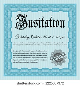 Light blue Retro invitation template. Detailed. With guilloche pattern. Beauty design. 