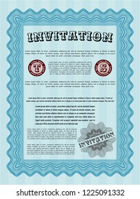 Light blue Retro invitation template. Detailed. With complex linear background. Money design. 