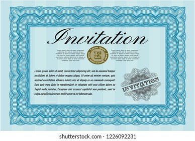 Light blue Retro invitation template. With background. Customizable, Easy to edit and change colors. Perfect design. 