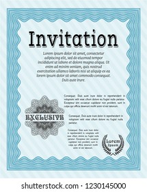 Light blue Retro invitation template. Sophisticated design. Easy to print. Detailed. 