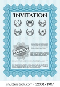 Light blue Retro invitation template. Customizable, Easy to edit and change colors. With guilloche pattern. Money Pattern. 